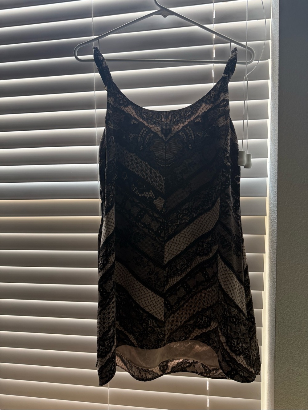 CAbi Black Lace-Overlay Mini Slip Dress
